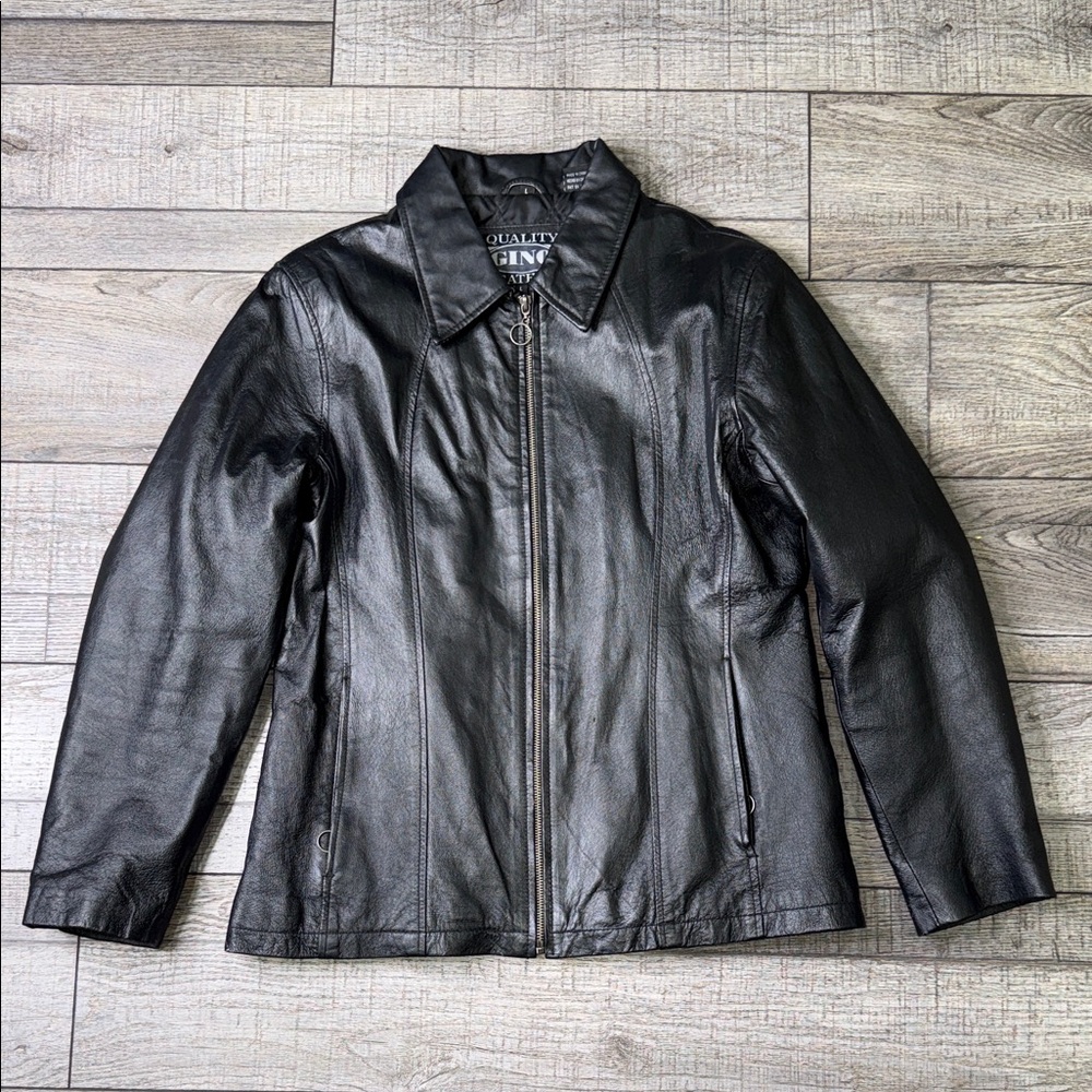 Gino Quality Leather Elegant Black Ladies Jacket